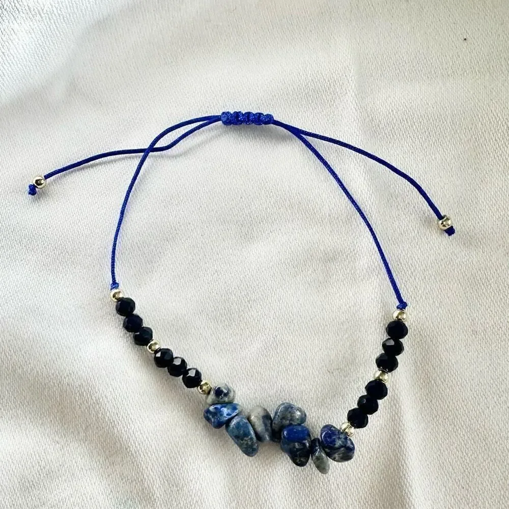 Dark navy color stone and sparkly bead friendship bracelet